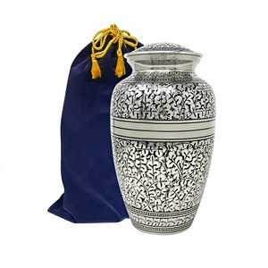 Urna para adultos de cremación de latón de tamaño completo con hojas plateadas-Urna funeraria y conmemorativa para cenizas humanas con bolsa de terciopelo gratis - Product Image 1