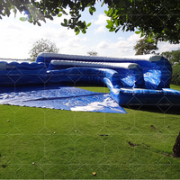 Toboggan Aquatique Gonflable Commercial en PVC de 20 Pieds, Bleu, pour Adultes, avec Piscine et 2 Couloirs pour Extérieur