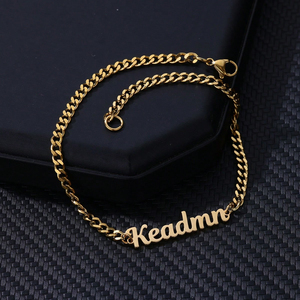Tobillera de Acero Inoxidable con Nombre Personalizado PVD, Antideslustre, con Cadena Cubana Gruesa, Certificado CE, Joyería de Playa Personalizada - Product Image 4
