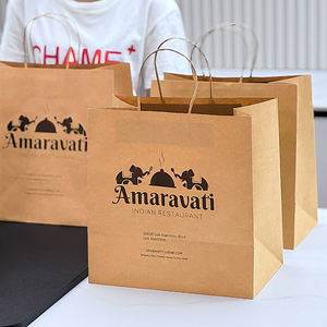 <span class=keywords><strong>Sac</strong></span> de restaurant avec logo personnalisé <span class=keywords><strong>Sac</strong></span> en papier <span class=keywords><strong>kraft</strong></span> brun multicouche avec poignée pour livraison d'aliments à emporter - Product Image 5