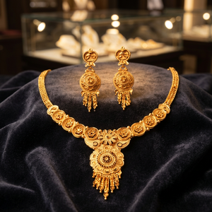 Women's Solid Gold Plated Jewelry Set Classic Flower Design Necklace and <b>Earrings</b> <b>Box</b> Chain Wedding Jewelry by Jewel Space - Product Image 2