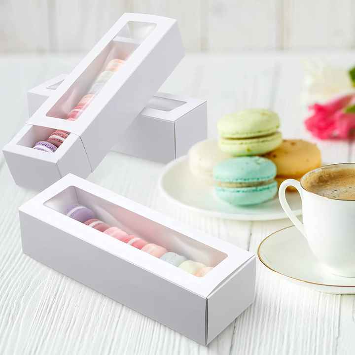 Macaron Boxes with Clear Display Window Small Macaron Container White ...