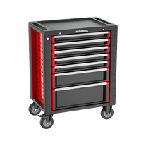 Chariot d'atelier KINBOX 01RS3P7 à 7 tiroirs en acier, chariot à outils roulant avec panneau perforé, noir et rouge