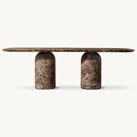 Table à manger rectangulaire en marbre, surface en pierre blanche, base à double dôme, luxe moderne