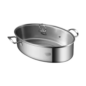 Kualitas Tinggi 304/410 Stainless Steel 38Cm Tebal Dua Lapisan Elliptical Roti Kukus Ikan Pot