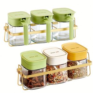 Condiment Container Seasoning Box <b>Spice</b> <b>Jars</b> Spoon Salt Sugar Glass Transparent Storage Pots Set of 3 With Lids and Spoons - Product Image 1