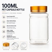 Bouteille en plastique PET écologique personnalisable de 100 ml, légère, pour le stockage de capsules de compléments alimentaires
