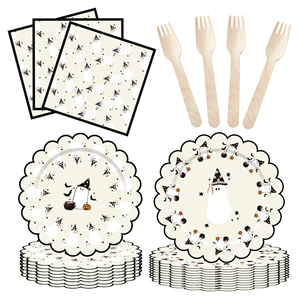 DAMAI Halloween Black and White Ghost Tableware Set and Disposable Paper Dinner Plates Dessert Plates Tableware Sets - Product Image 1