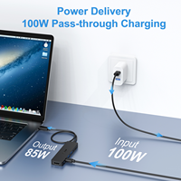 Hub USB-C 6-en-1 de 60 cm (2 pieds) avec ports HDMI, 2 USB 3.0, lecteur de carte TF, audio et PD pour ordinateur portable