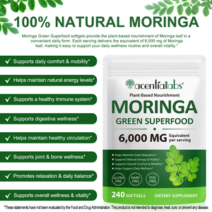 Acentiallabs thực vật dựa trên dinh dưỡng Moringa lá viên nang màu xanh lá cây siêu thực phẩm Moringa dầu Viên nang giúp hỗ trợ sức khỏe hàng ngày - Product Image 2