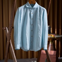 Kemeja Linen Pria OEM/ODM Musim Semi/Panas Warna Solid, Bernapas, Berkerah Kancing Depan, Longgar, Lengan Panjang, Lembut & Nyaman