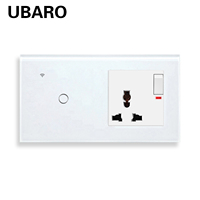 Interrupteur mural intelligent WiFi UBARO 1 voie avec prise universelle, application Tuya Smart Life, interrupteur tactile en verre trempé, compatible Alexa et Google Home