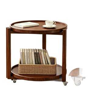 Wooden coffee table, small table, <b>sofa</b> table, solid wood movable storage shelf, movable tea table with wheels and trolley - Product Image 5