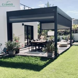 <span class=keywords><strong>Pergola</strong></span> familiale à <span class=keywords><strong>toit</strong></span> rabattable - Structure en aluminium, commande électrique facile à utiliser, <span class=keywords><strong>lames</strong></span> réglables pour la détente sur la terrasse - Product Image 4