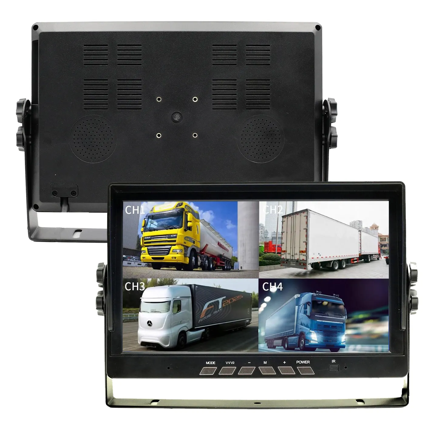 Monitor spion kendaraan, layar LCD TFT 7 inci 4CH 4CH Split quad AV Video input untuk mobil Bus truk dengan Visor tudung matahari