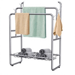 Porte-serviettes de salle de bain moderne à 3 niveaux en métal, étagère de rangement multifonctionnelle sur pied, finition noire pour la maison - Product Image 2
