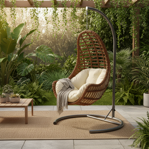 Handmade Modern UV Kule Rattan Outdoor Furniture Indoor Wicker Garden Hotel Adult Patio Hanging Egg <b>Swing</b> Chair with Metal Stand - Product Image 3