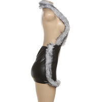 Robe Mini Femme Décontractée Pas Chère, Style Streetwear Sexy, Coupe Moulante, Dos Nu Halter, Été, Patchwork Fourrure, Découpes