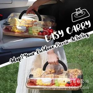 Bamboo divided <b>tray</b> with acrylic transparent lid, suitable for home use, parties, and <b>snacks</b>. - Product Image 1