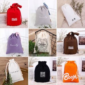 Custom logo Personalized Colorful Soft Fabric Calico <b>Canvas</b> Cotton Natural <b>Drawstring</b> Dust <b>Bags</b> with Double Strings - Product Image 6