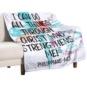<span class=keywords><strong>Nueva</strong></span> moda personalizable puedo hacer todas las cosas a través de Cristo versículo de la Biblia mantas de franela de lana súper suave - Product Image 5