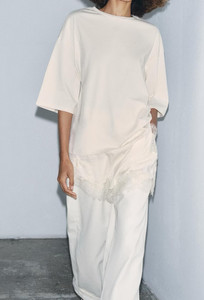 MYST&ZA Abbigliamento Donna Primavera 2026 Nuova Collezione T-Shirt Asimmetrica <span class=keywords><strong>in</strong></span> <span class=keywords><strong>Pizzo</strong></span> Semplice e Versatile 4813858 - Product Image 2