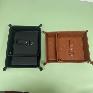 Leather entryway desktop <b>storage</b> box, large capacity PU key and <b>remote</b> <b>control</b> tray, divider tray. - Product Image 3
