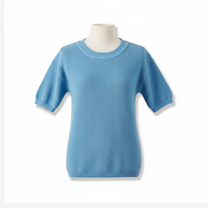 เสื้อถักคอกลม แขนสั้น ผลิตจากอะคริลิก 100% ของเวียดนาม ผ้าบาง ไม่ยับ สวมใส่สบาย สีพื้น สำหรับผู้ใหญ่ - Product Image 6