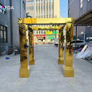 LEDA Hot Sale Square Stainless Steel Gold Color Acrylic Arch Wedding <b>Backdrop</b> <b>Stand</b> for Wedding Events Decoration - Product Image 3