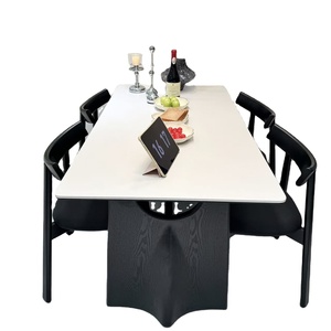 French Retro - Style Solid Wood and Rock Panel <strong>Dining</strong> Table - Black Finish for Home Use <strong>Paired</strong> with Stylish Solid Wood <strong>Chairs</strong> - Product Image 3