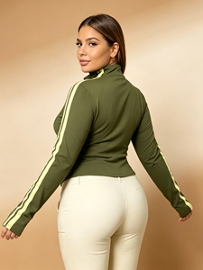 Chaqueta deportiva con cremallera y cuello alto para mujer, talla grande, estilo chino, manga larga, corte ajustado, ropa exterior moderna y a la moda. - Product Image 3