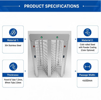 Torniquete de Altura Completa de Acero Inoxidable 304 con Control de Acceso y Lector de Códigos RFID y QR para Seguridad Industrial en Fábricas, ODM OEM