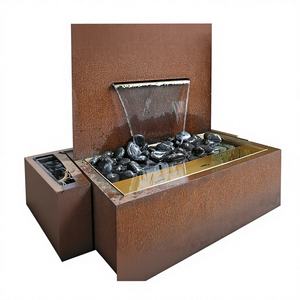 Corten Steel Rusty Red Weather Resistant Waterfall <b>Fountain</b> for Indoor/Outdoor Garden Modern Decorative Water Feature Lights - Product Image 1