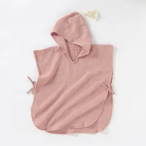 High Quality Breathable Double Layers Muslin Baby Hooded Tassel Fringed Baby Wear Bath Towel Baby Bathrobe