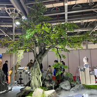 Pohon Ficus Hijau Besar Buatan Plastik Indoor Kustom untuk Hotel, Pusat Perbelanjaan, Wisuda, Natal, dan Acara Baru