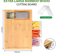 Grande planche à découper en bambou avec réservoir de jus gravé et poignée Bloc à découper en bois au design unique