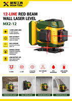 Niveau laser rouge de qualité industrielle XINJUN MX2-12, portée 100 pieds, auto-nivelant, 4x360 degrés, 16 lignes croisées, étanche IP54, batterie Li-Ion