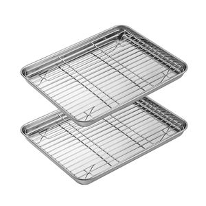 Factory Wholesale Stainless Steel Metal Bread Cookie Baking Dishes <strong>Pans</strong> With Cooling Rack Set - Product Image 5