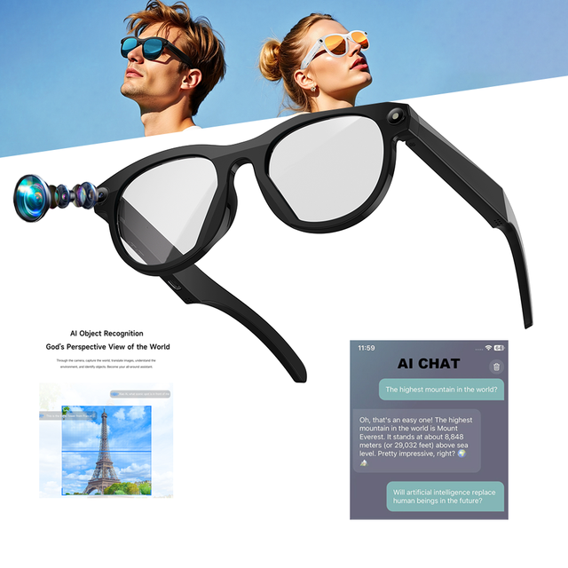 Wholesale Smart Glasses with Camera AI Voice Assistant 1080P Recording Bluetooth Music 290mAh Cobalt Battery LED Flashlight