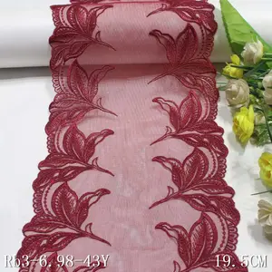 Reddish Brown Mesh Fabric 20cm Flower Embroidered Lace Trim Polyester Nylon Material for Lingerie