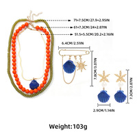 Parure de bijoux électroplaqués style plage océanique pour femme, collier superposé de perles rondes et coquillages, boucles d'oreilles et broche