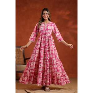 Hecho a mano de alta calidad tradicional indio algodón Kurti conjunto con bordado señoras Kurta para el verano al por mayor nueva moda - Product Image 1