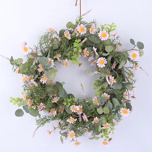 Custom Wreath Decoration Spring Daisy Flower Wreath Green Summer Autumn Artificial Wreaths For Front Door Outdoor 30-60CM