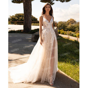 <span class=keywords><strong>Eleganti</strong></span> <span class=keywords><strong>Abiti</strong></span> da Sposa da Spiaggia Economici Senza Maniche con Scollo a V Linea A <span class=keywords><strong>in</strong></span> <span class=keywords><strong>Tulle</strong></span> Sexy Abito da Sposa 2020 Robe De Mariage - Product Image 2