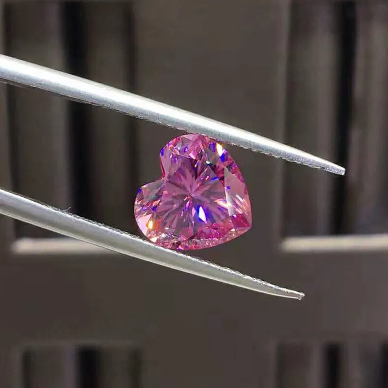 Pedra de moissanite QianJian, pedra de corte de coração 1ct 2ct 3ct, cor rosa, cor amarela, diamante sintético, atacado