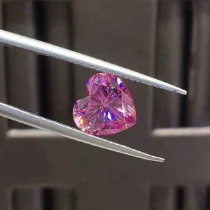 QianJian Gemstone Pink Yellow Color Heart Shape Moissanite Stone 1ct 2ct 3ct Heart Cut Moissanite Synthetic Diamond Wholesale