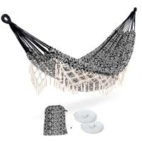Patio Outdoor Portable Double Bed Avec Pare-Soleil Roues Coton Hamac