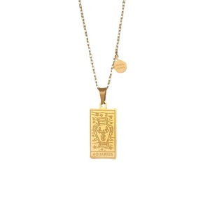 2024 <span class=keywords><strong>nuevo</strong></span> impermeable no deslustre joyería de acero inoxidable oro cuadrado signo del zodiaco Tarot tarjeta cubierta collar - Product Image 1
