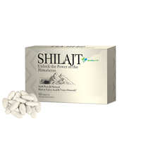 Comprimés de Shilajit Pur Naturel de l'Himalaya OEM, Riches en Acide Fulvique et Oligo-éléments, Boîte de 60 Comprimés en Vrac, Supplément Minéral en Boîte en Carton