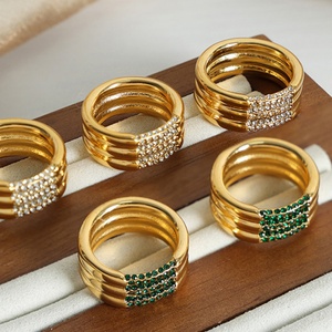 Anillo de Acero Inoxidable con Piedra Preciosa, Circonia Cúbica, Turquesa, Oro de 18K, Joyería de Moda de Lujo con Diamantes para Mujer, Venta al Por Mayor - Product Image 1
